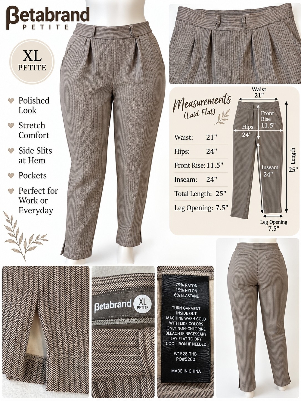 Betabrand Petite XL Herringbone Trousers – Stretch Dress Pants